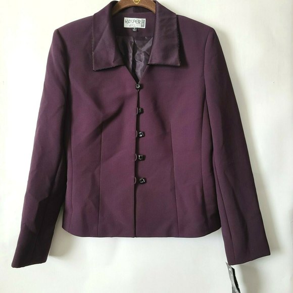 Kasper Jackets & Blazers - Kasper ASL Womens Dress Blazer Jacket Beaded Collar Size 6 Purple Eggplant NWT